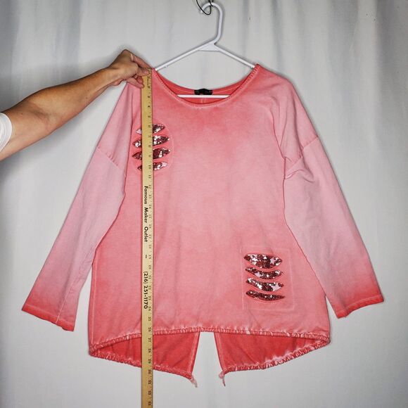 Belle Amore Italy Sequin Top Women L/XL Pink Fleece Drawstring Shabby Chic Boho - Picture 6 of 7